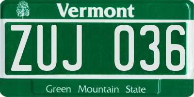 VT license plate ZUJ036