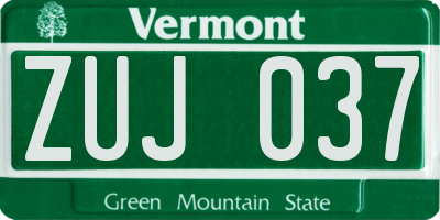 VT license plate ZUJ037