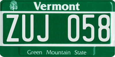 VT license plate ZUJ058