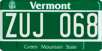 VT license plate ZUJ068