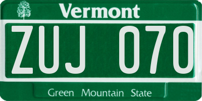 VT license plate ZUJ070