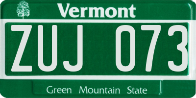 VT license plate ZUJ073