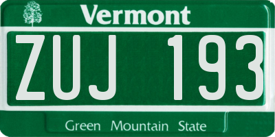 VT license plate ZUJ193