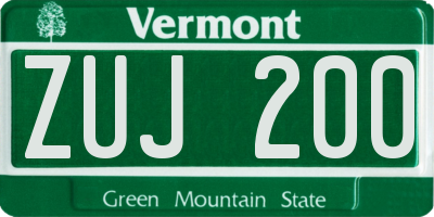 VT license plate ZUJ200