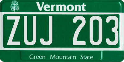 VT license plate ZUJ203