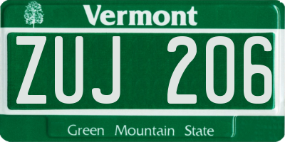 VT license plate ZUJ206