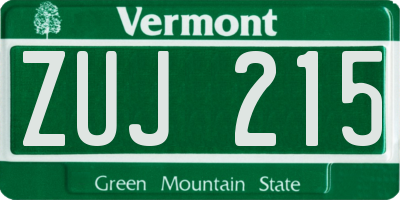 VT license plate ZUJ215