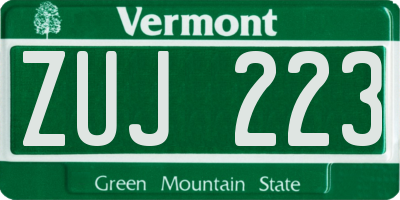 VT license plate ZUJ223