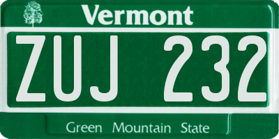 VT license plate ZUJ232