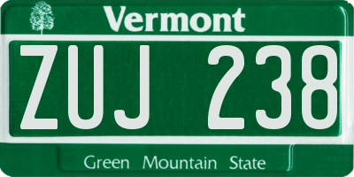 VT license plate ZUJ238