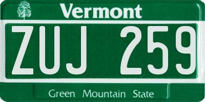 VT license plate ZUJ259