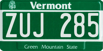 VT license plate ZUJ285