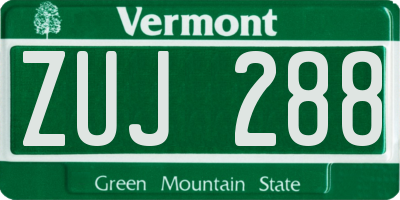 VT license plate ZUJ288