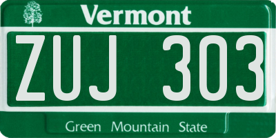 VT license plate ZUJ303