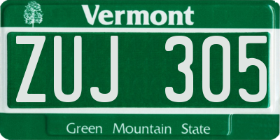 VT license plate ZUJ305