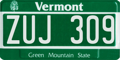 VT license plate ZUJ309