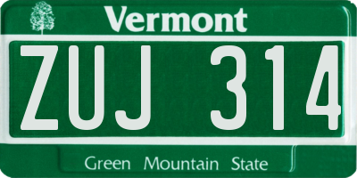 VT license plate ZUJ314