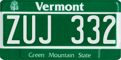 VT license plate ZUJ332