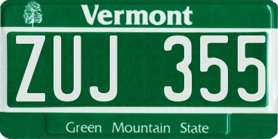 VT license plate ZUJ355