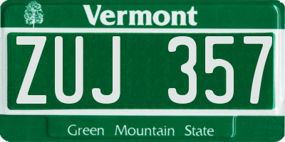 VT license plate ZUJ357