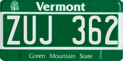 VT license plate ZUJ362