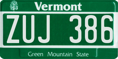 VT license plate ZUJ386