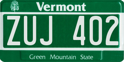 VT license plate ZUJ402