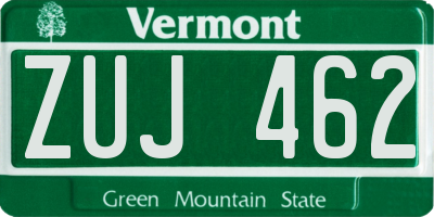 VT license plate ZUJ462