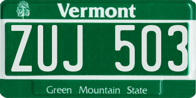 VT license plate ZUJ503