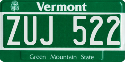 VT license plate ZUJ522