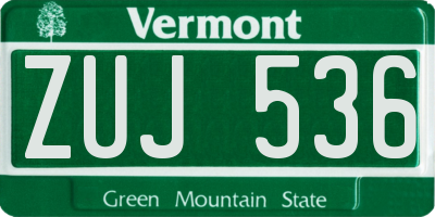 VT license plate ZUJ536