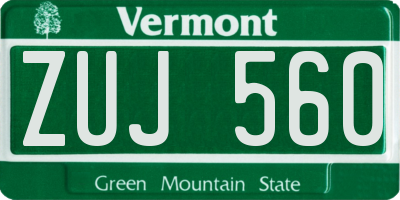 VT license plate ZUJ560
