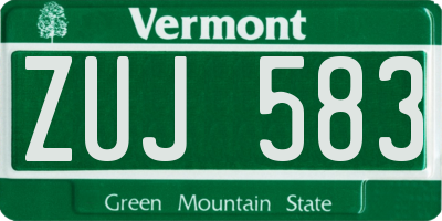 VT license plate ZUJ583