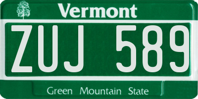 VT license plate ZUJ589