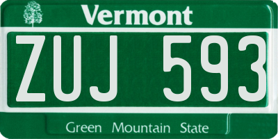 VT license plate ZUJ593
