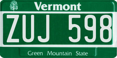 VT license plate ZUJ598