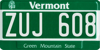 VT license plate ZUJ608
