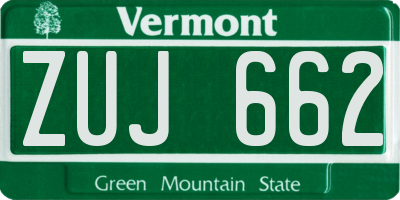 VT license plate ZUJ662
