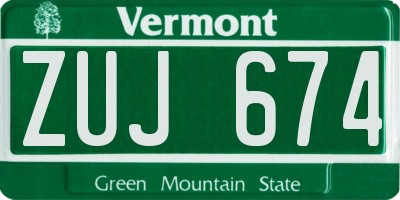 VT license plate ZUJ674