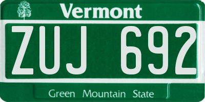 VT license plate ZUJ692