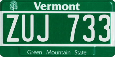 VT license plate ZUJ733