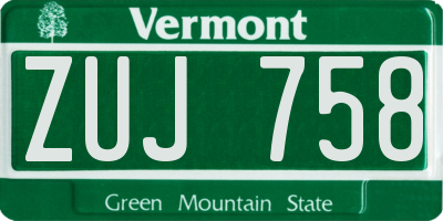 VT license plate ZUJ758