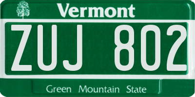 VT license plate ZUJ802