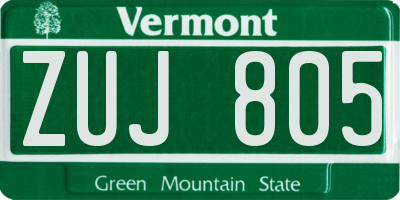 VT license plate ZUJ805