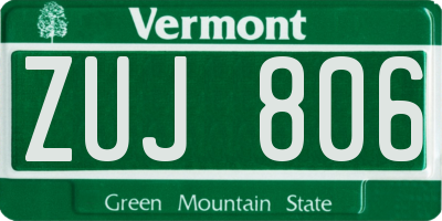 VT license plate ZUJ806