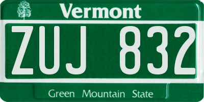 VT license plate ZUJ832