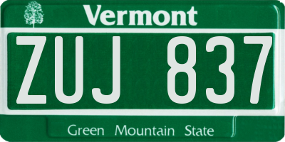 VT license plate ZUJ837