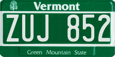 VT license plate ZUJ852