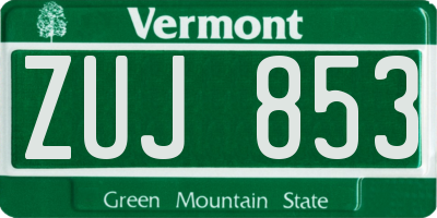 VT license plate ZUJ853