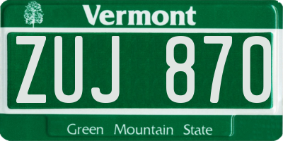 VT license plate ZUJ870